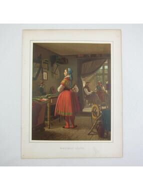 Antique 1862 Color Lithograph Peasant Woman German Pyritz Weizacker Costume RARE
